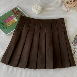 Kawaii Designer Brown Pleated Mini Skirt